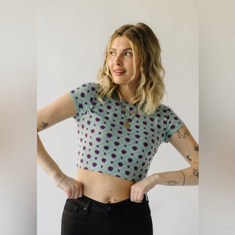 Free People Intimately Mix It Up Baby‎ Crop Top Turquoise Floral Size Medium NWT